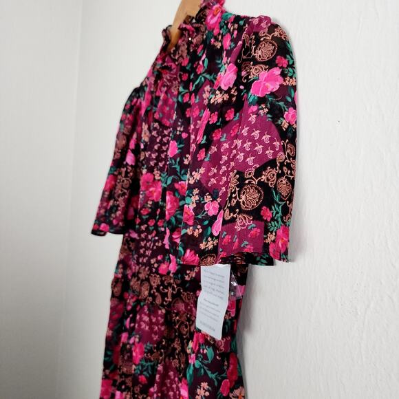 NEW Julia Jordan Ruffle Mockneck Floral Flutter Sleeve Floral Midi Dress - Picture 5 of 13